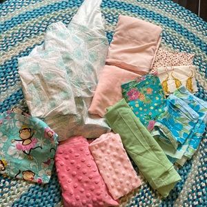 Girl Quilt fabric yardage Bundle includes pink soft minky fabric & floral flower